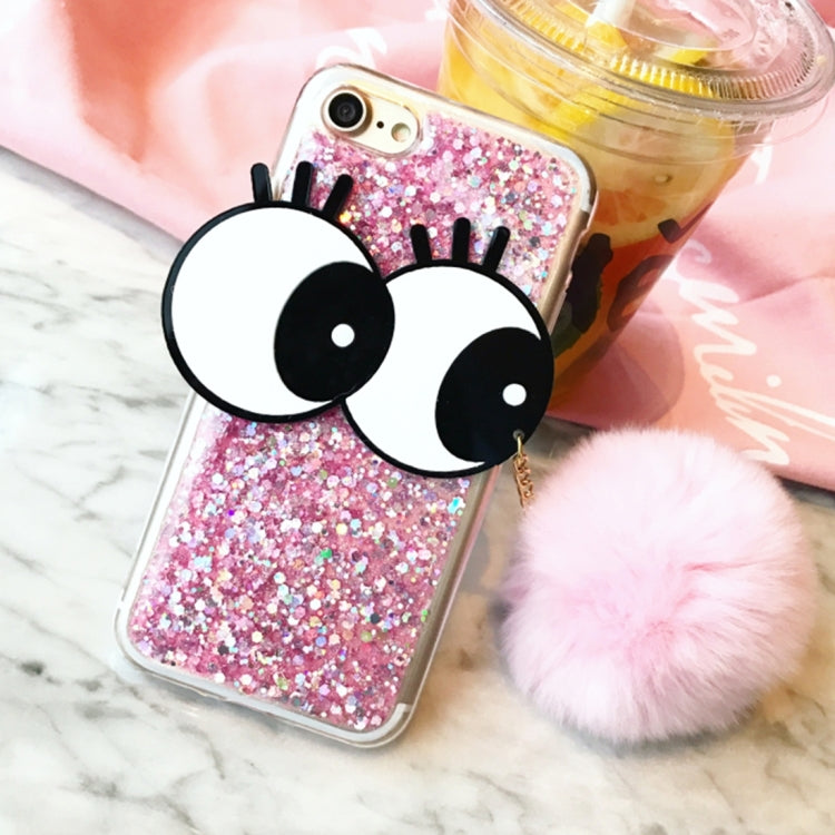 For iPhone 6 Plus & 6s Plus 3D Big Eyes Furry Ball Glitter Powder Soft TPU Back Cover Case