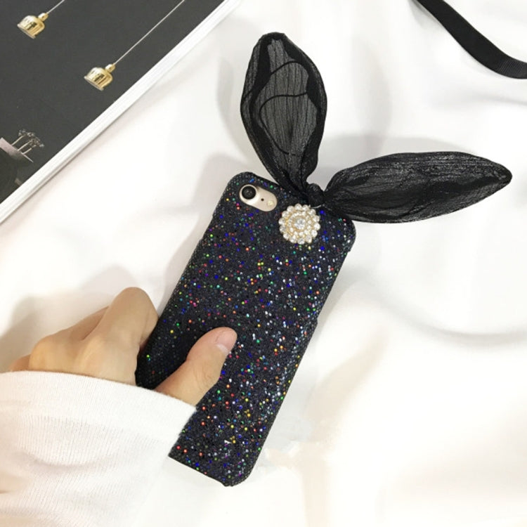 For iPhone 6 Plus & 6s Plus 3D Flower Bowknot Glitter Powder Soft TPU Back Cover Case(Black)