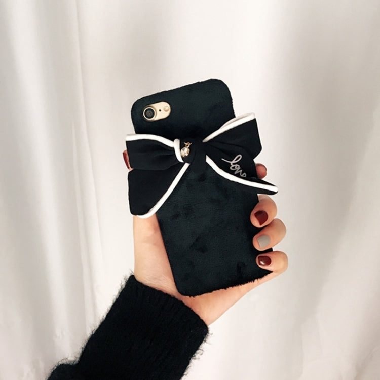 For iPhone 6 Plus & 6s Plus 3D Bowknot Plush Cloth Soft TPU Protective Back Cover Case(Black)