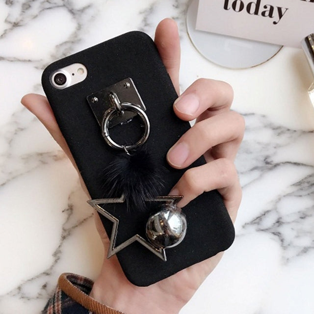For iPhone 6 Plus & 6s Plus Plush Cloth Protective Back Cover Case with Star & Fur Ball Pendant