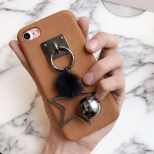 For iPhone 6 Plus & 6s Plus Plush Cloth Protective Back Cover Case with Star & Fur Ball Pendant