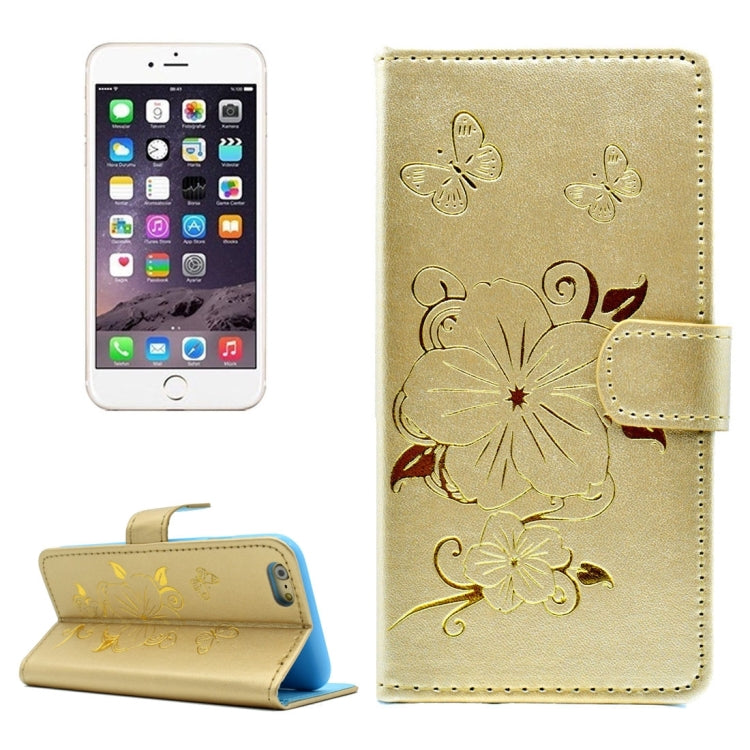 For iPhone 6 Plus & 6s Plus Bronzing Butterfly Pattern Horizontal Flip PU Leather Case with Holder & Card Slots & Wallet
