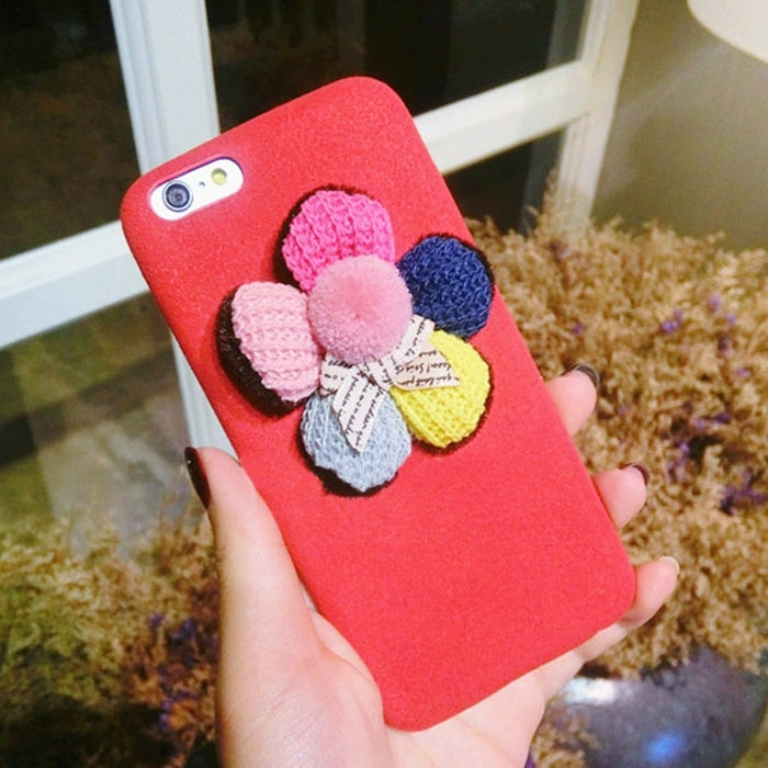For iPhone 6 Plus & 6s Plus 3D Knitting Wool Flowers Plush Cloth Soft Protective Back Cover Case