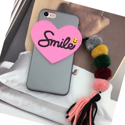 For iPhone 6 Plus & 6s Plus 3D Silicone Smile Love Pattern PC Protective Back Cover Case with Fur Ball & Tassels Pendant