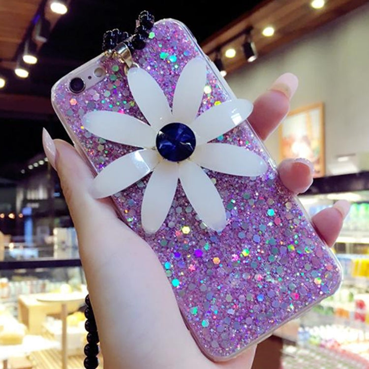 For iPhone 6 Plus & 6s Plus 3D Daisy Glitter Powder Soft Protective Back Cover Case with Sling
