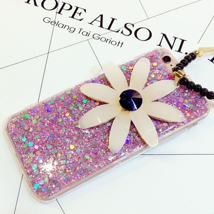 For iPhone 6 Plus & 6s Plus 3D Daisy Glitter Powder Soft Protective Back Cover Case with Sling