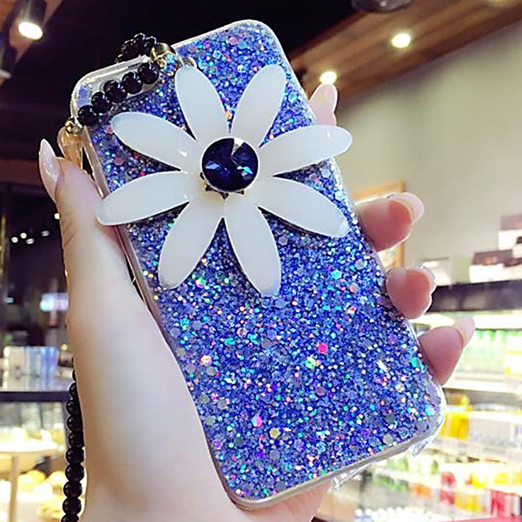 For iPhone 6 Plus & 6s Plus 3D Daisy Glitter Powder Soft Protective Back Cover Case with Sling