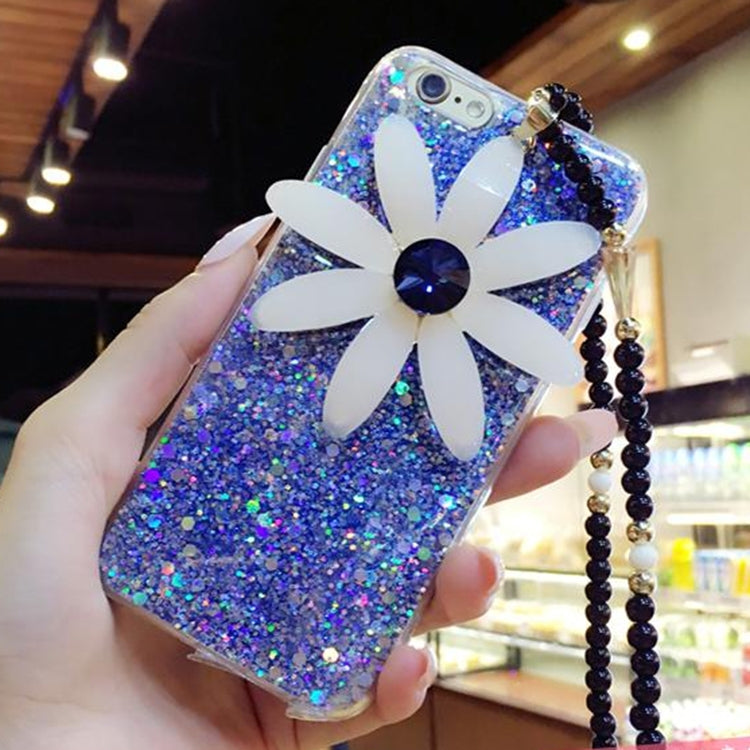 For iPhone 6 Plus & 6s Plus 3D Daisy Glitter Powder Soft Protective Back Cover Case with Sling