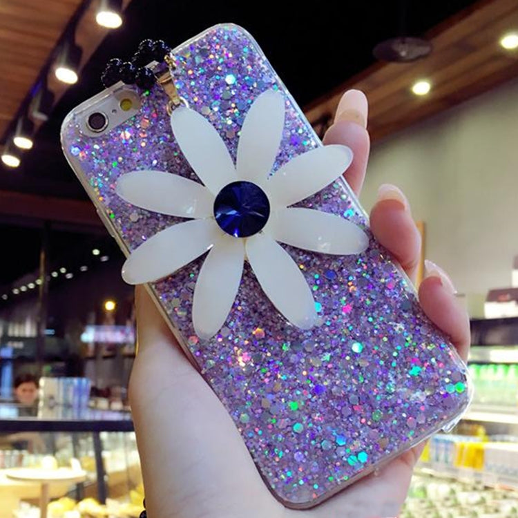 For iPhone 6 Plus & 6s Plus 3D Daisy Glitter Powder Soft Protective Back Cover Case with Sling