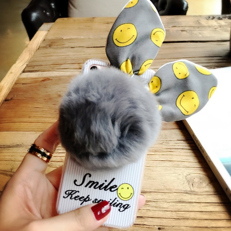 For iPhone 6 Plus & 6s Plus Fur Ball Smile Pattern Rabbit Ears Soft Protective Back Cover Case