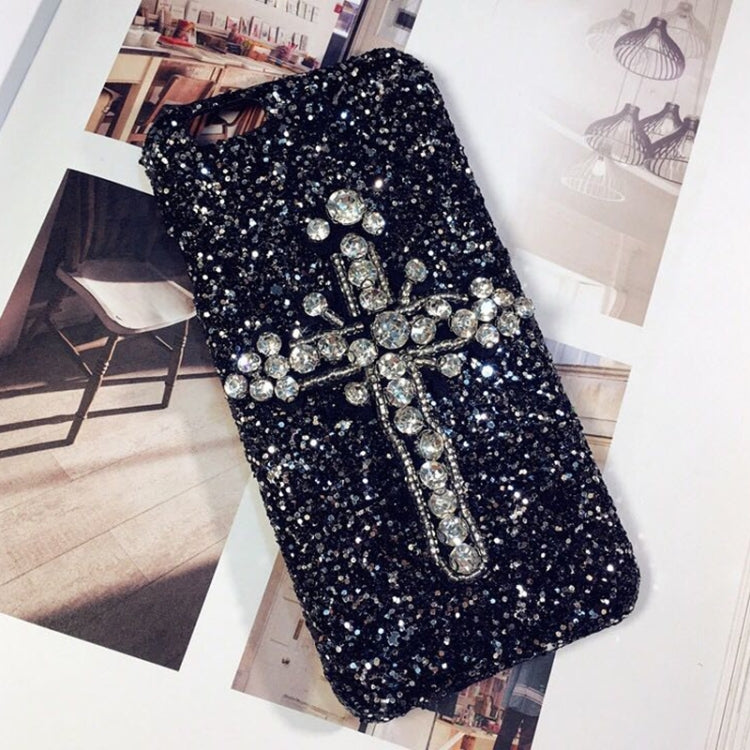 For iPhone 6 Plus & 6s Plus 3D Diamond Encrusted Cross Glitter Powder Sequins Protective Back Cover Case