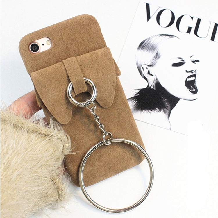 For iPhone 6 Plus & 6s Plus 3D Bowknot Plush Cloth Protective Back Cover Case with Ring Pendant(Brown)