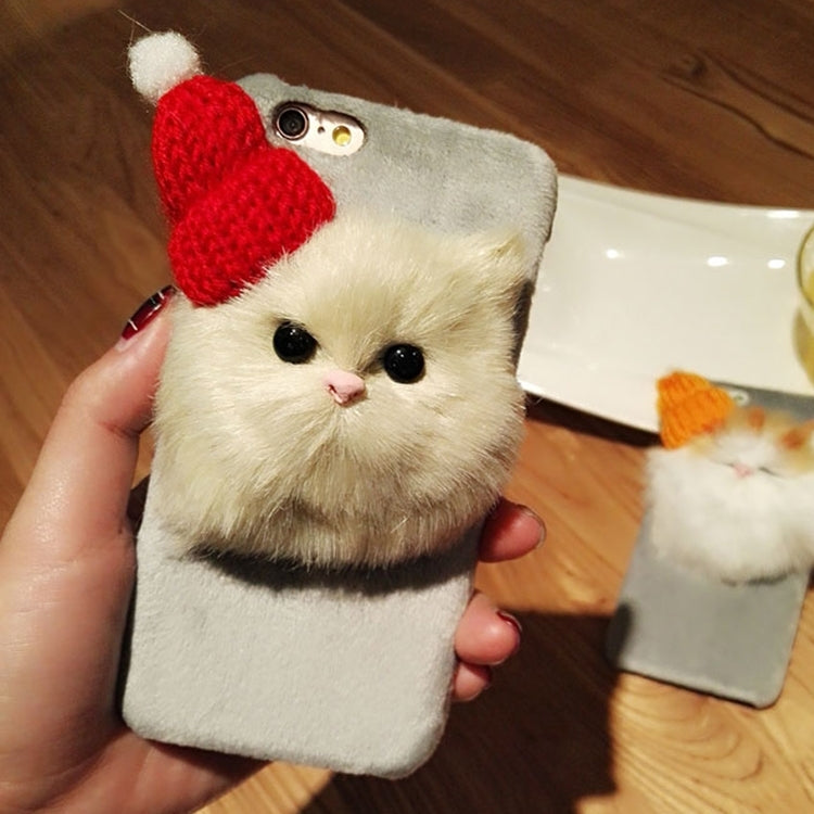 For iPhone 6 Plus & 6s Plus 3D The Lovely Cat in the Hat  Plush Cloth Protective Back Cover Case
