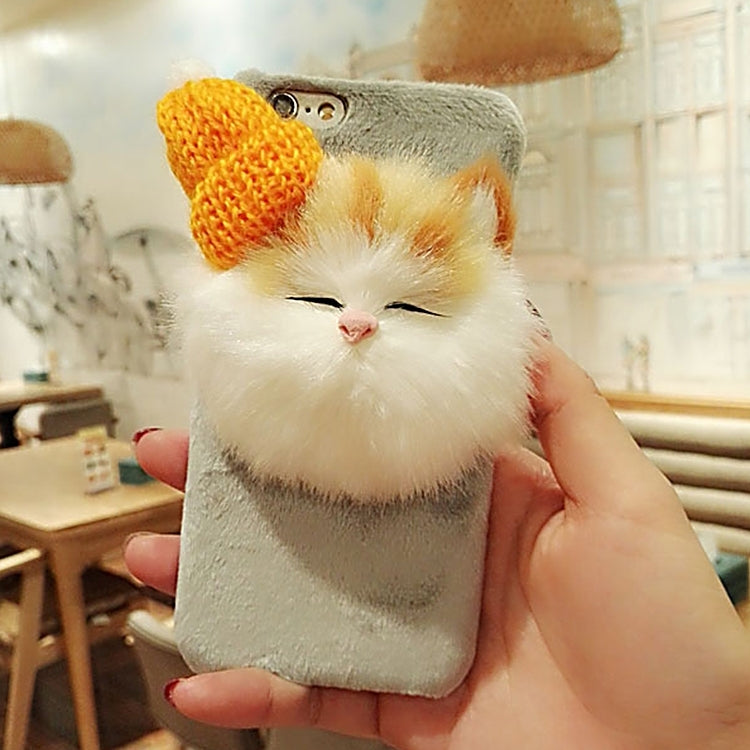 For iPhone 6 Plus & 6s Plus 3D The Lovely Cat in the Hat  Plush Cloth Protective Back Cover Case