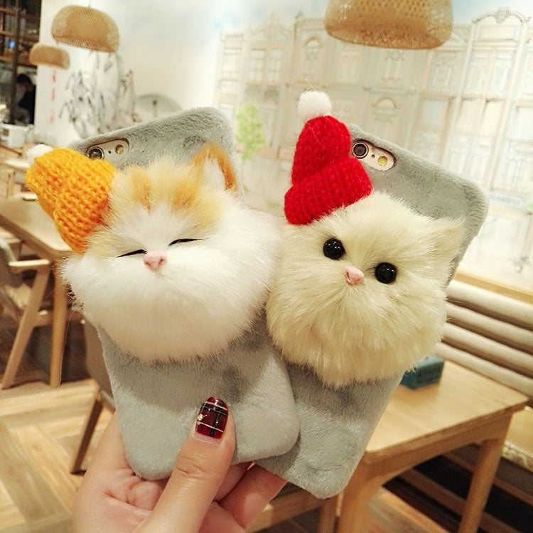 For iPhone 6 Plus & 6s Plus 3D The Lovely Cat in the Hat  Plush Cloth Protective Back Cover Case