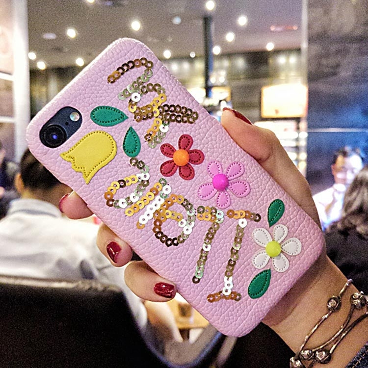 For iPhone 6 Plus & 6s Plus Sequins Flower Pattern Leather Protective Cover Case