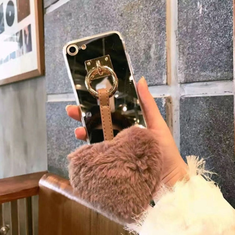 For iPhone 6 Plus & 6s Plus Electroplating Mirror TPU Protective Back Cover Case with Heart Shape Fur Ball Pandent