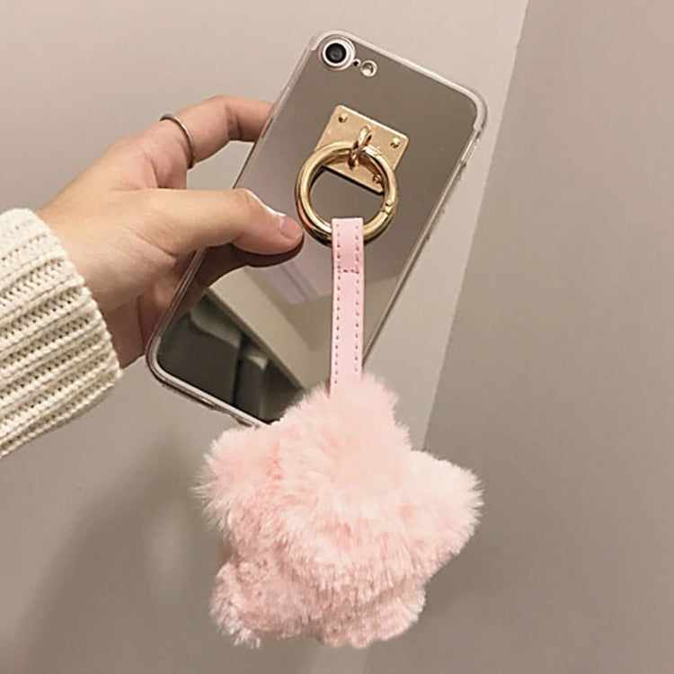 For iPhone 6 Plus & 6s Plus Electroplating Mirror TPU Protective Back Cover Case with Star Shape Fur Ball Pandent