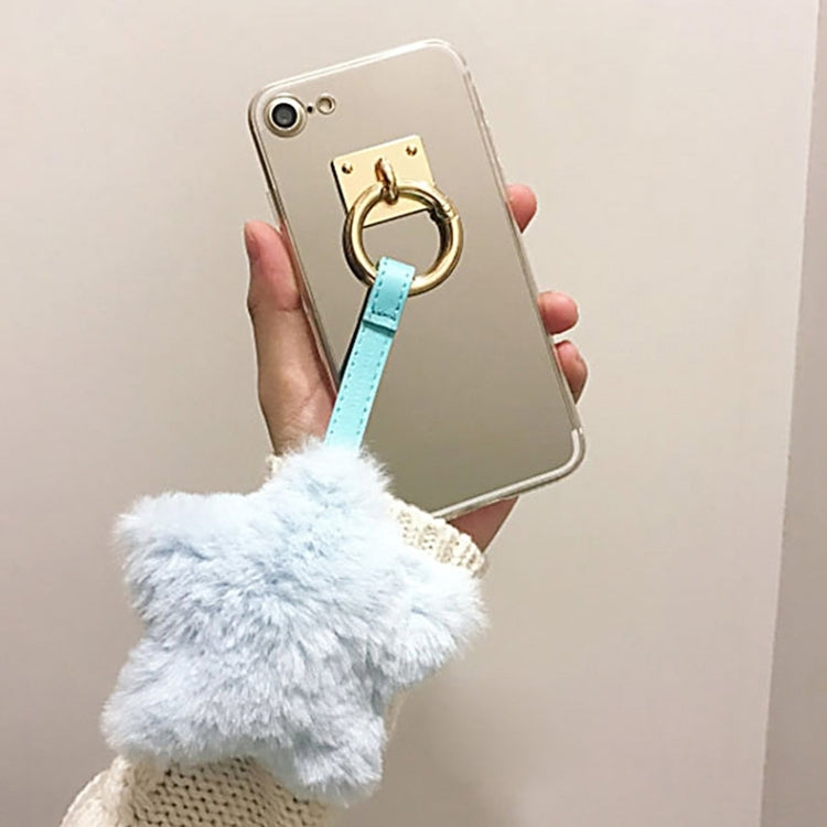 For iPhone 6 Plus & 6s Plus Electroplating Mirror TPU Protective Back Cover Case with Star Shape Fur Ball Pandent