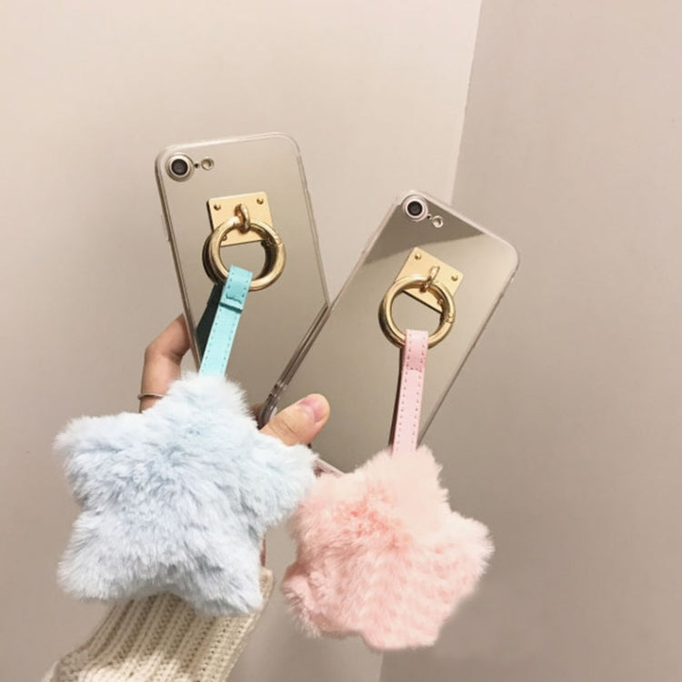 For iPhone 6 Plus & 6s Plus Electroplating Mirror TPU Protective Back Cover Case with Star Shape Fur Ball Pandent