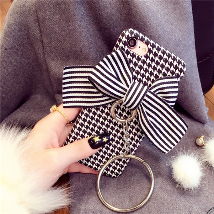 For iPhone 6 Plus & 6s Plus Swallow Gird Pattern 3D Bowknot Protective Back Cover Case with Grand Circle Pendant