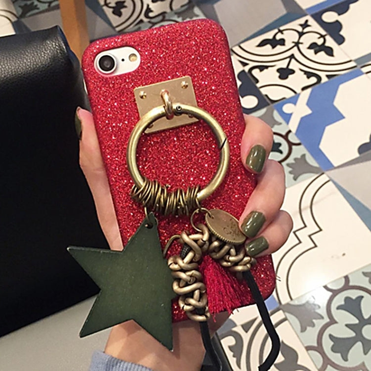 For iPhone 6 Plus & 6s Plus Glitter Powder Soft Protective Back Cover Case with Retro Star & Clover & Tassels Pandent(Red)