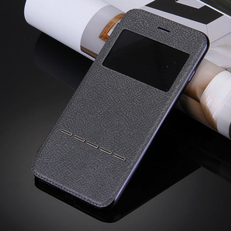 For iPhone 6 Plus & 6s Plus Cross Texture Electroplating TPU Back Cover Horizontal Flip Leather Case with Call Display ID