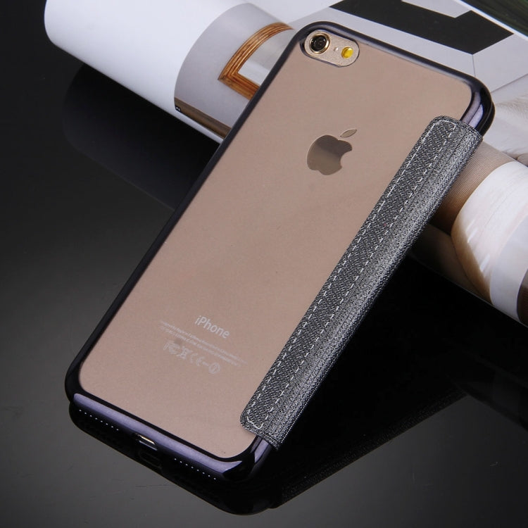 For iPhone 6 Plus & 6s Plus Cross Texture Electroplating TPU Back Cover Horizontal Flip Leather Case with Call Display ID