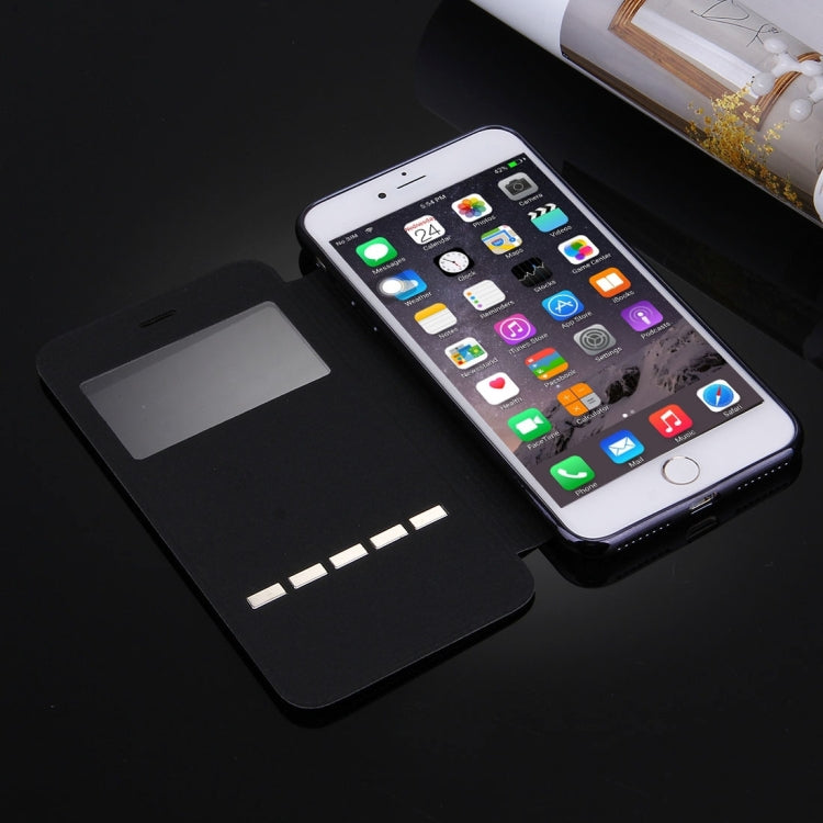 For iPhone 6 Plus & 6s Plus Cross Texture Electroplating TPU Back Cover Horizontal Flip Leather Case with Call Display ID