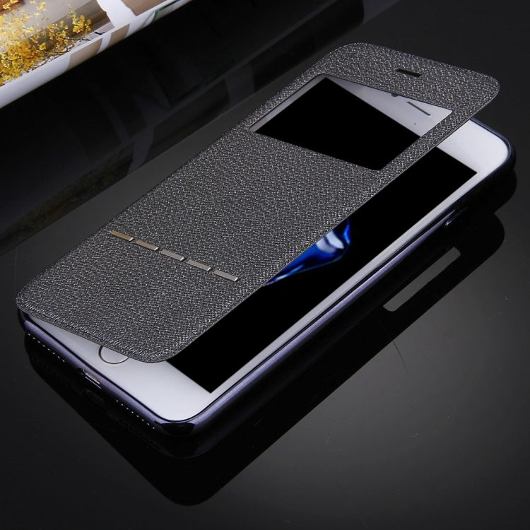 For iPhone 6 Plus & 6s Plus Cross Texture Electroplating TPU Back Cover Horizontal Flip Leather Case with Call Display ID