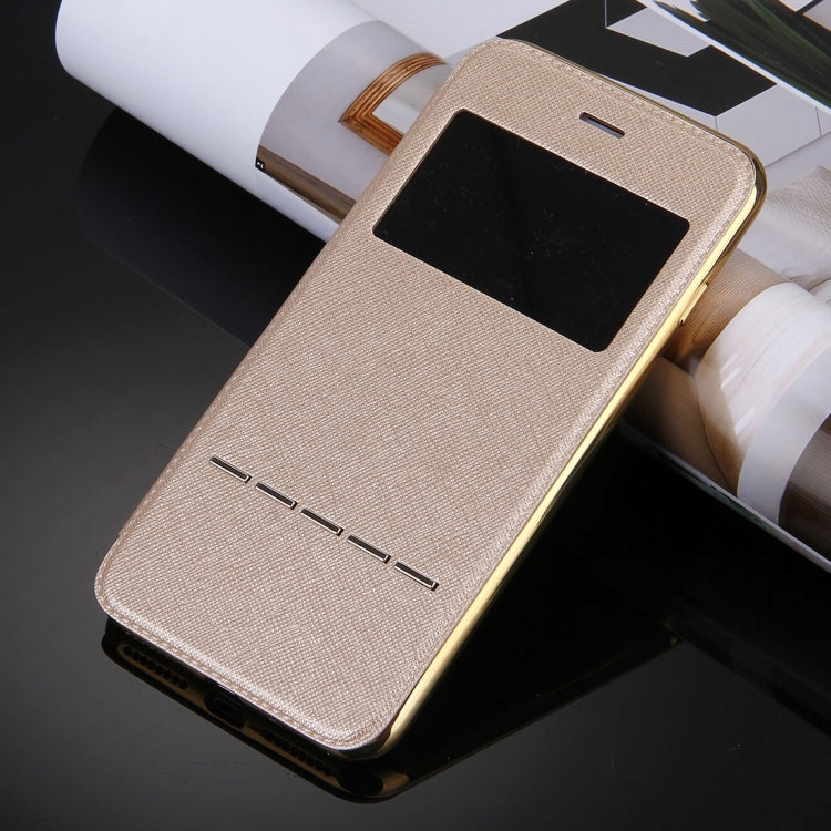 For iPhone 6 Plus & 6s Plus Cross Texture Electroplating TPU Back Cover Horizontal Flip Leather Case with Call Display ID
