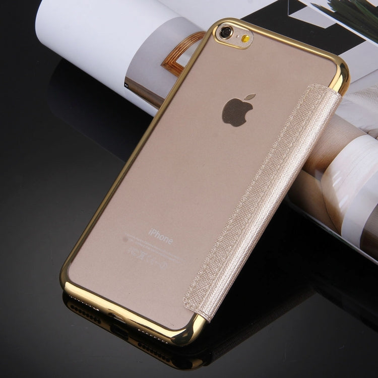 For iPhone 6 Plus & 6s Plus Cross Texture Electroplating TPU Back Cover Horizontal Flip Leather Case with Call Display ID