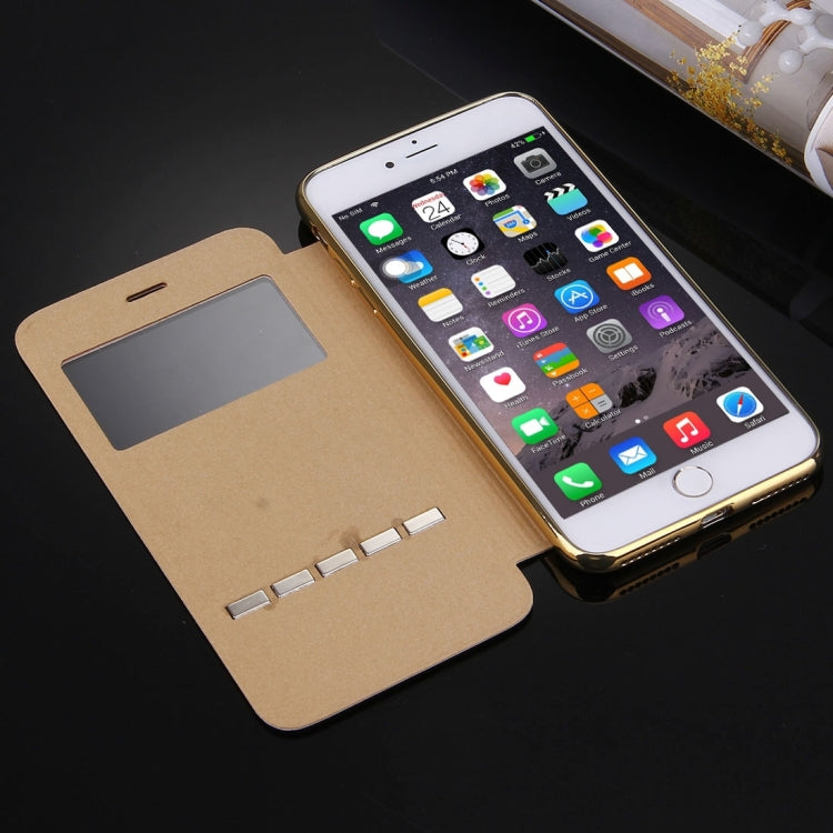 For iPhone 6 Plus & 6s Plus Cross Texture Electroplating TPU Back Cover Horizontal Flip Leather Case with Call Display ID