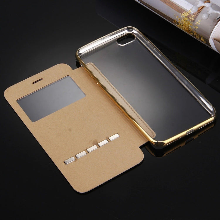 For iPhone 6 Plus & 6s Plus Cross Texture Electroplating TPU Back Cover Horizontal Flip Leather Case with Call Display ID