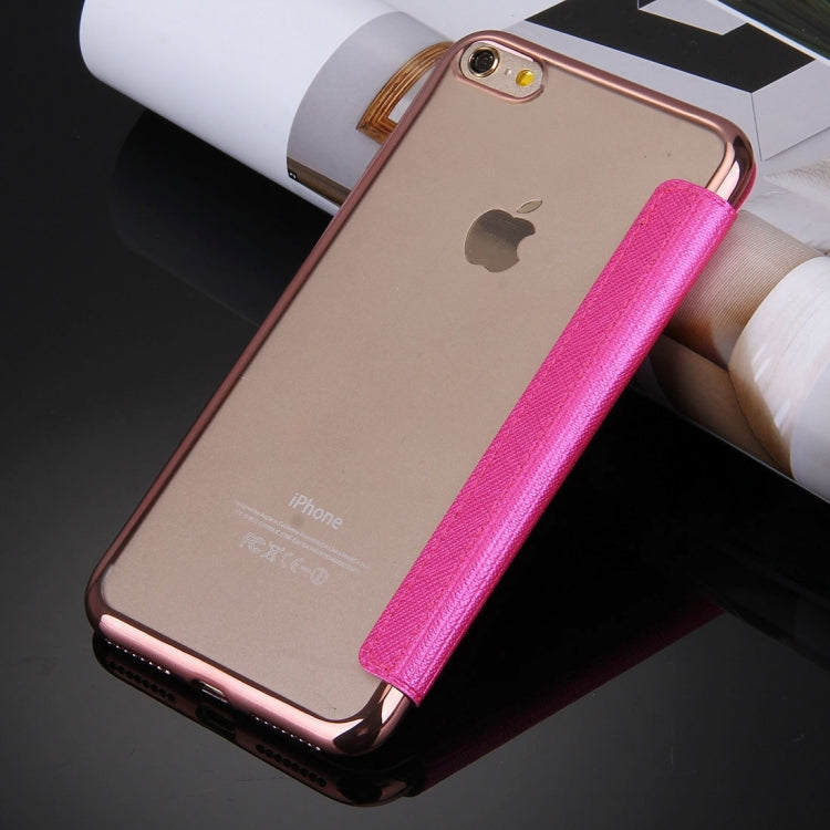 For iPhone 6 Plus & 6s Plus Cross Texture Electroplating TPU Back Cover Horizontal Flip Leather Case with Call Display ID