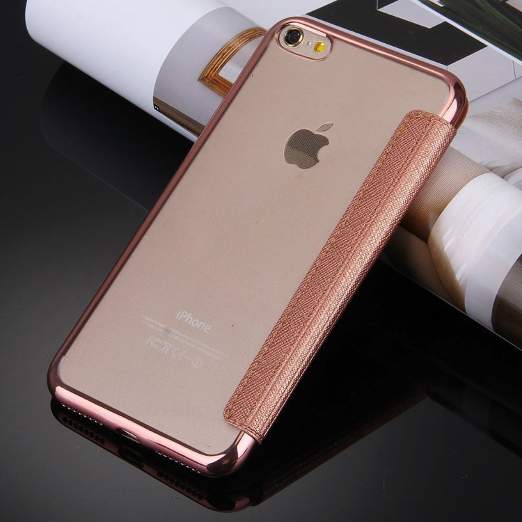For iPhone 6 Plus & 6s Plus Cross Texture Electroplating TPU Back Cover Horizontal Flip Leather Case with Call Display ID