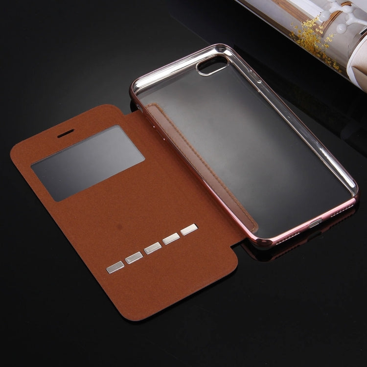 For iPhone 6 Plus & 6s Plus Cross Texture Electroplating TPU Back Cover Horizontal Flip Leather Case with Call Display ID