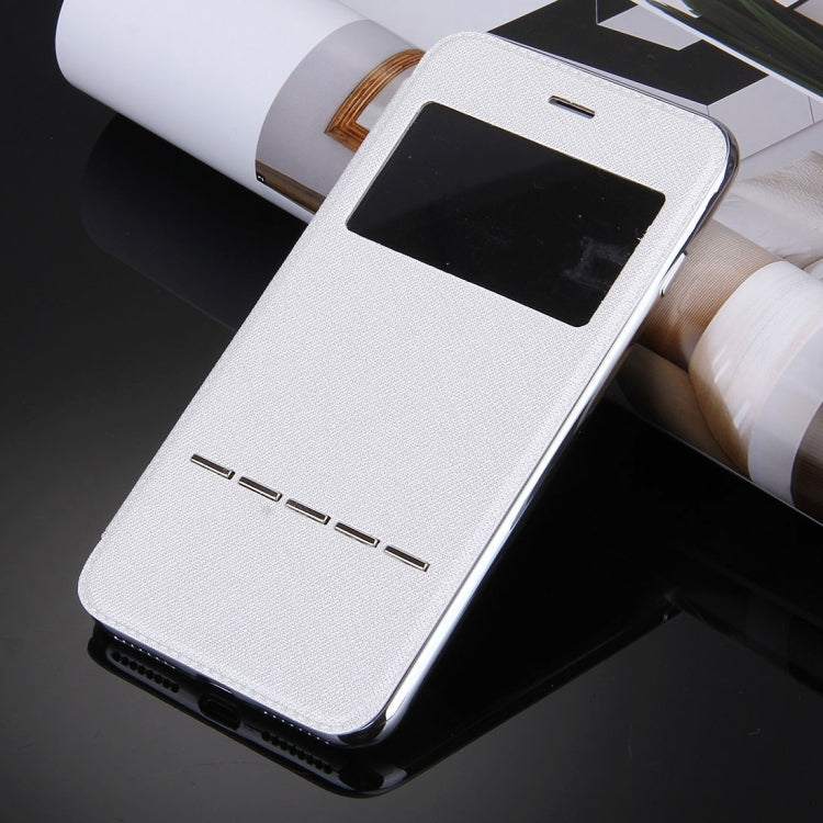 For iPhone 6 Plus & 6s Plus Cross Texture Electroplating TPU Back Cover Horizontal Flip Leather Case with Call Display ID
