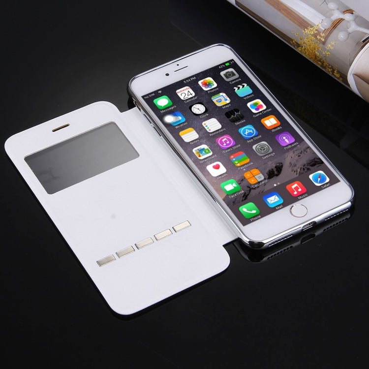 For iPhone 6 Plus & 6s Plus Cross Texture Electroplating TPU Back Cover Horizontal Flip Leather Case with Call Display ID