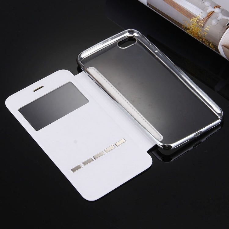 For iPhone 6 Plus & 6s Plus Cross Texture Electroplating TPU Back Cover Horizontal Flip Leather Case with Call Display ID