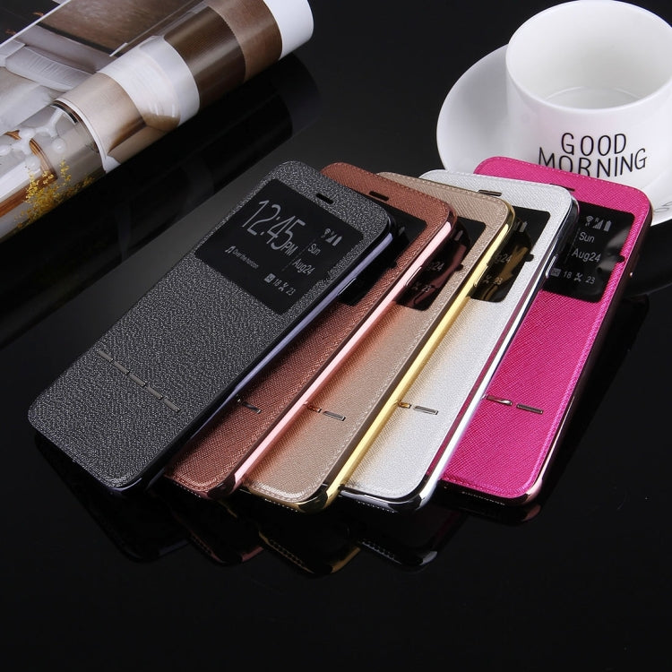 For iPhone 6 Plus & 6s Plus Cross Texture Electroplating TPU Back Cover Horizontal Flip Leather Case with Call Display ID
