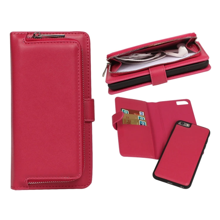 For iPhone 6 Plus Plain Weave Texture Zipper Horizontal Flip Leather Case with Detachable Back Protective Case & Card Slots & Wallet