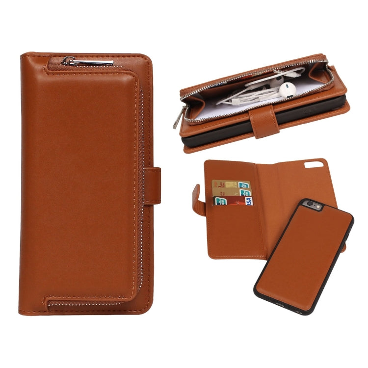 For iPhone 6 Plus Plain Weave Texture Zipper Horizontal Flip Leather Case with Detachable Back Protective Case & Card Slots & Wallet