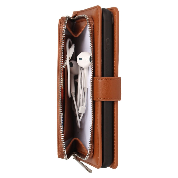For iPhone 6 Plus Plain Weave Texture Zipper Horizontal Flip Leather Case with Detachable Back Protective Case & Card Slots & Wallet