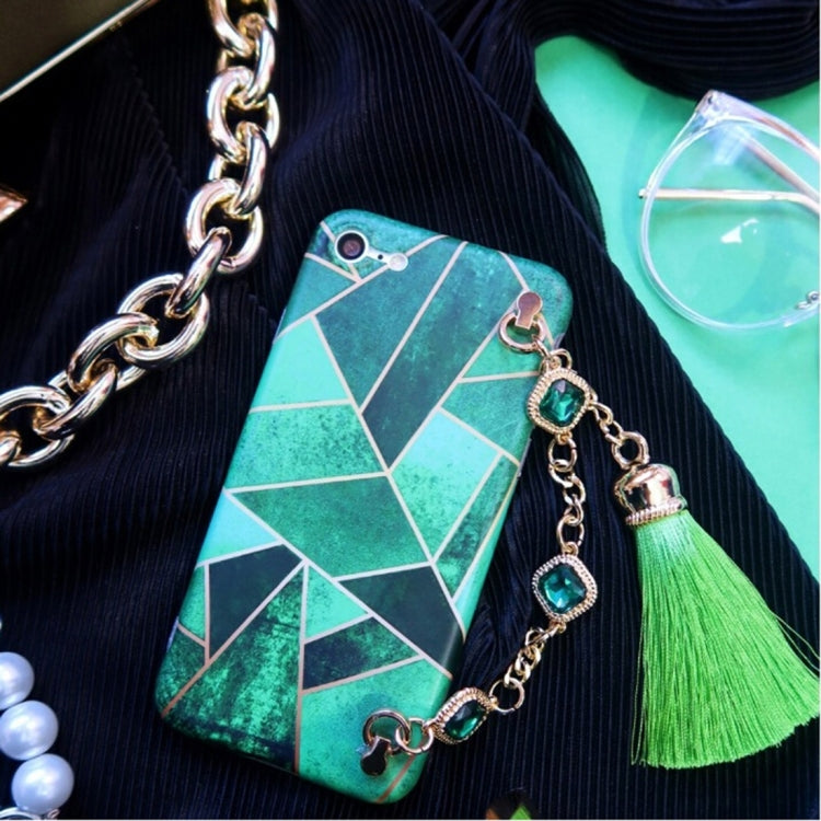 For iPhone 6 Plus & 6s Plus Geometric Figure Full Coverage Soft Protective Back Cover Case with Diamond Chain Tassels Pendant (Green)