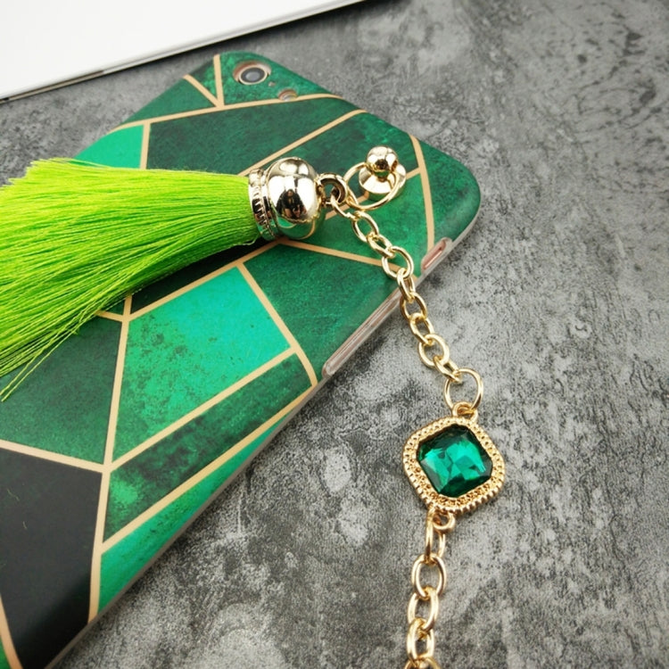 For iPhone 6 Plus & 6s Plus Geometric Figure Full Coverage Soft Protective Back Cover Case with Diamond Chain Tassels Pendant (Green)