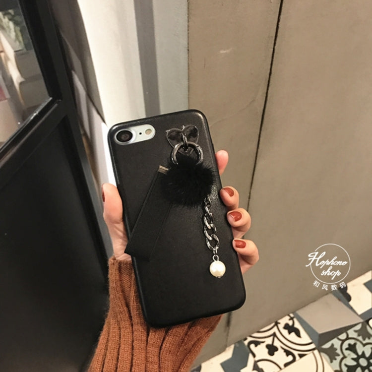 For iPhone 6 Plus & 6s Plus Leather Soft Protective Back Cover Case with Furry Ball Chain Pendant