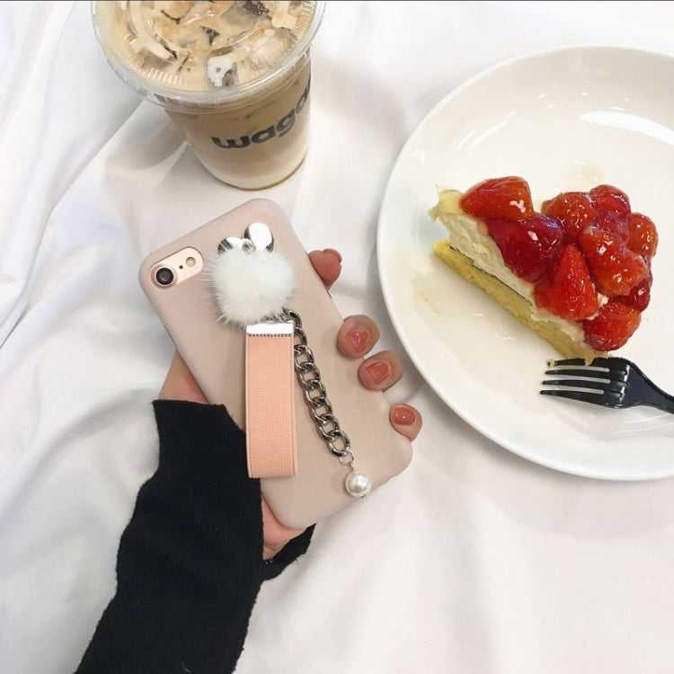 For iPhone 6 Plus & 6s Plus Leather Soft Protective Back Cover Case with Furry Ball Chain Pendant