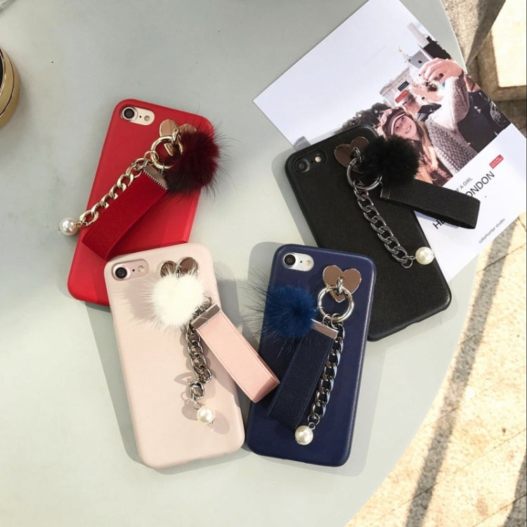For iPhone 6 Plus & 6s Plus Leather Soft Protective Back Cover Case with Furry Ball Chain Pendant