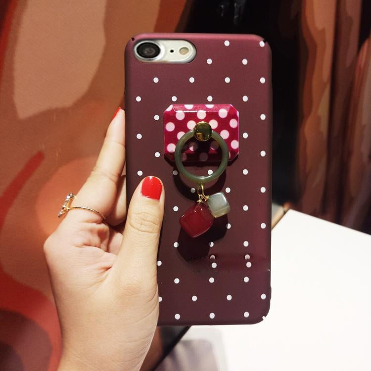 For iPhone 6 Plus & 6s Plus Dots Pattern Plastic Full Coverage Protective Back Cover Case with Ring Holder(Wind Red)